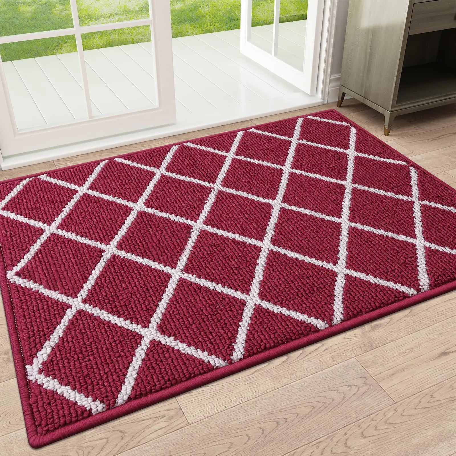 Karierte Eingangsmatte – Rutschfeste, Schmutzabweisende Fußmatte für Innenbereiche, Küche, Schlafzimmer & Flur Kaufschwan® Rot 80X100cm