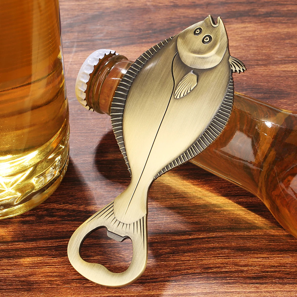 Flunder Fisch Flaschenöffner – Steampunk Metall Design Geschenk für Angler Kaufschwan®