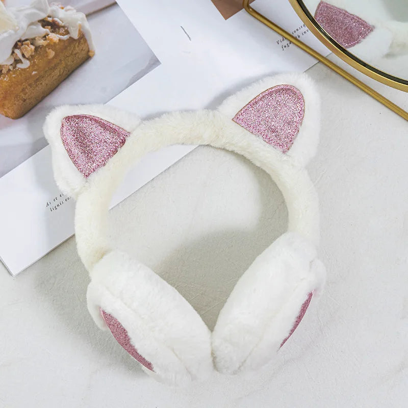 Herbst Winter Plüsch Ohrwärmer mit Katzenohren & Rosa Herz – Thermische Dicke Earmuffs für Kinder & Damen | Süß & Warm Kaufschwan®