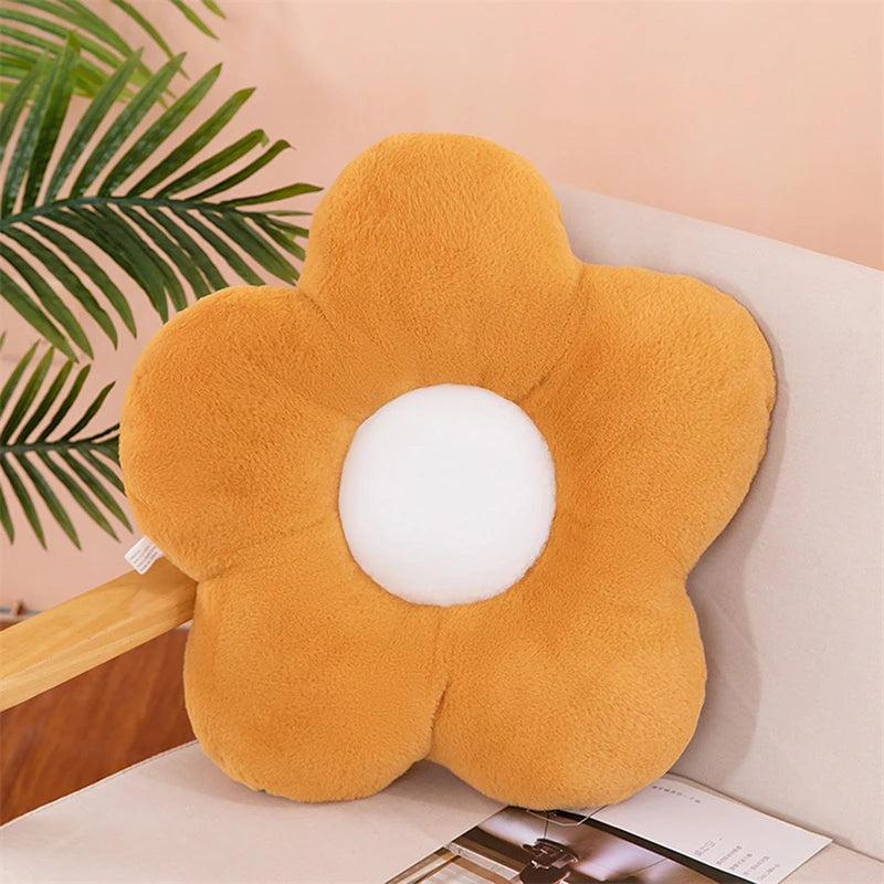 Gefülltes Fünf-Blütenblatt Kissen | Süßes Sonnenblumen Plüschkissen | Dekoration fürs Mädchenzimmer & Fensterbank | Rosa Sitzkissen Kaufschwan® Braun - 30cm