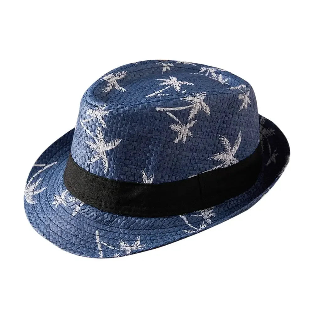 Strohhut für Damen & Herren – Atmungsaktiver Cowboy Sonnenhut mit breiter Krempe, Sommer Beach Jazz Cap Kaufschwan® Marineblau 2
