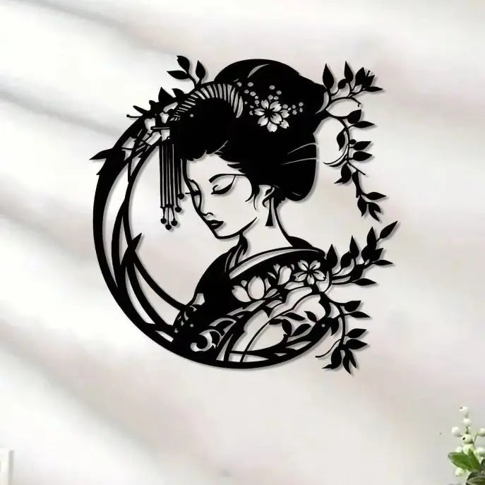 Vintage Japanische Geisha Metall Wandbild – Traditionelles Orientalisches Garten Schild Kaufschwan®