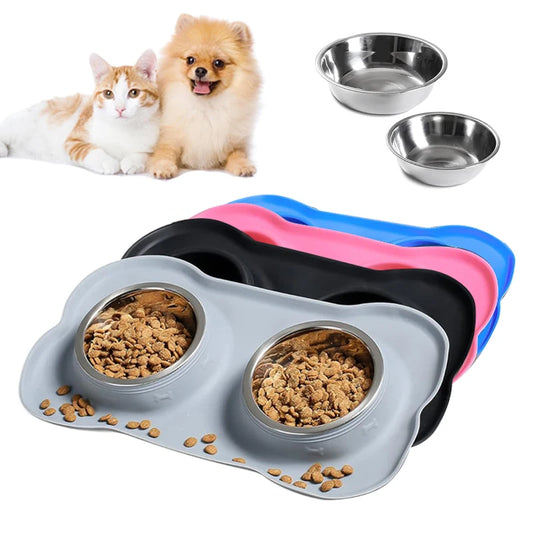 Edelstahl Doppelnapf für Hunde & Katzen – Rutschfester Futternapf mit 2 Edelstahlschalen Kaufschwan®