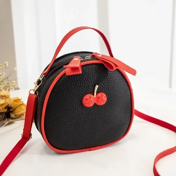 Kirsch Muster Kontrastfarbe Kirsche Mini Rucksack – Damen Ein-Schulter Messenger & Handy Tasche Kaufschwan® Schwarz