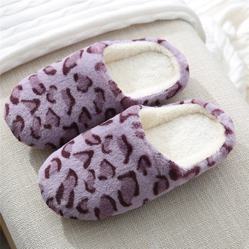Leopardenmuster Winter-Hausschuhe | Indoor-Schuhe für Damen & Herren | Warme Fell-Slides | Rutschfeste Paare-Hausschuhe Kaufschwan® Lila 36-37