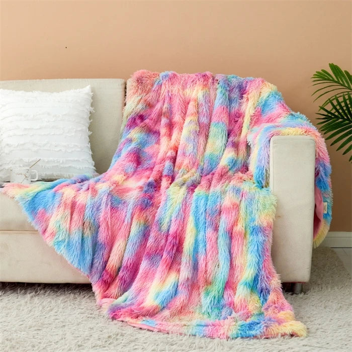 Vier-Jahreszeiten Universelle Nerz-Fleece-Decke – Flauschige Tie-Dye Einfarbige Decke für Wärme und Komfort
