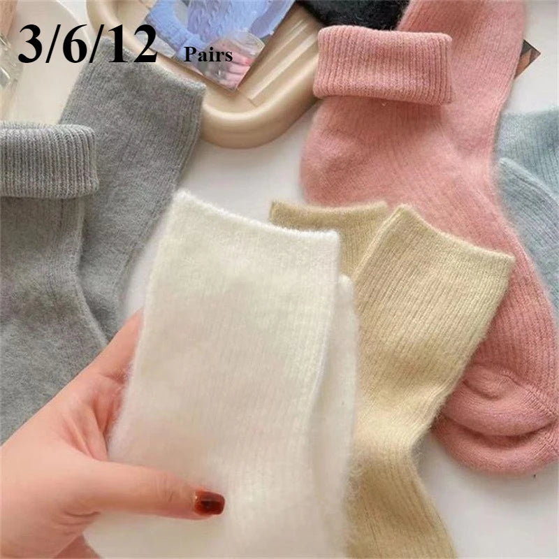 1-12 Paare Damen Herbst Winter Dicke Warme Mittellange Socken | Modische Macaron Farbige Flauschige Bequeme Freizeit Socken Kaufschwan®