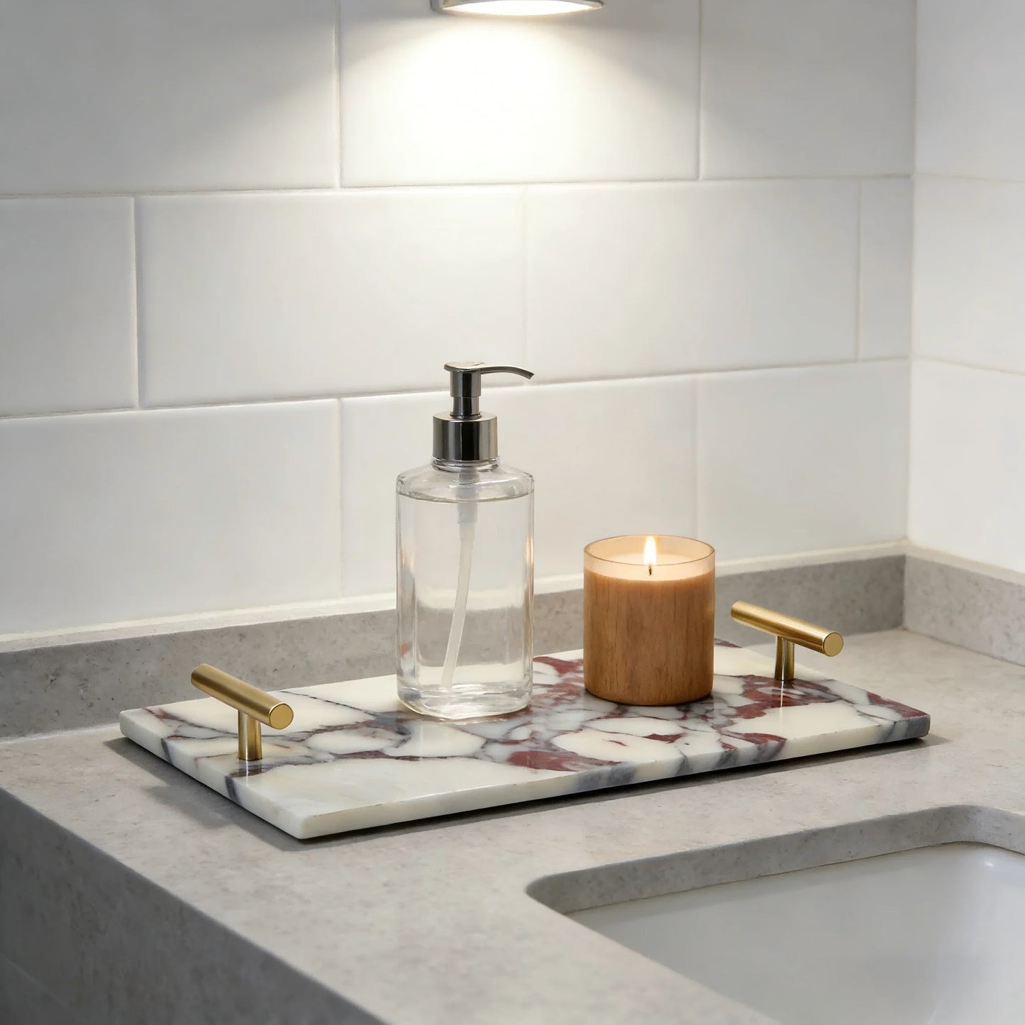 Marmor Badezimmer-Tablett – Eleganter Naturstein Organizer für Waschtisch, Handtücher, Schmuck & Dekoration Kaufschwan®