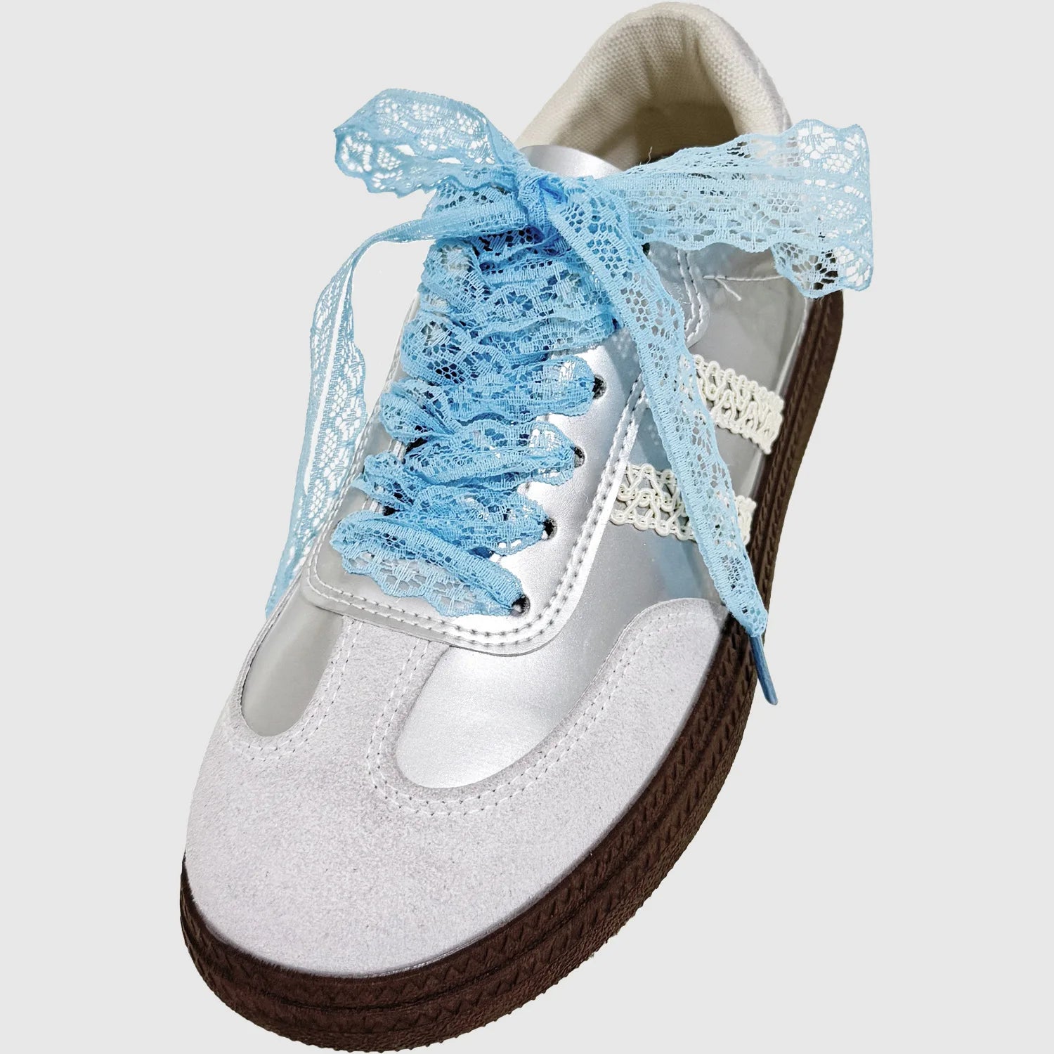 Spitze Schnürsenkel – Flache Breite Modische Laces für Damen Sneaker & Freizeitschuhe | Elegante Schwarze & Weiße Schuh Accessoires Kaufschwan® Blau 120cm