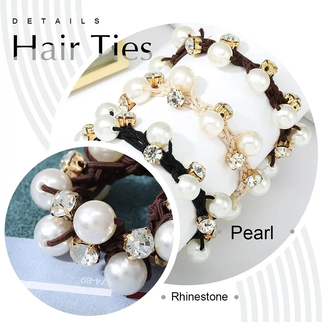 3 Stück Faux Perlen Haargummis mit Glitzer-Strass | Retro-Stil Scrunchies für Damen Kaufschwan®