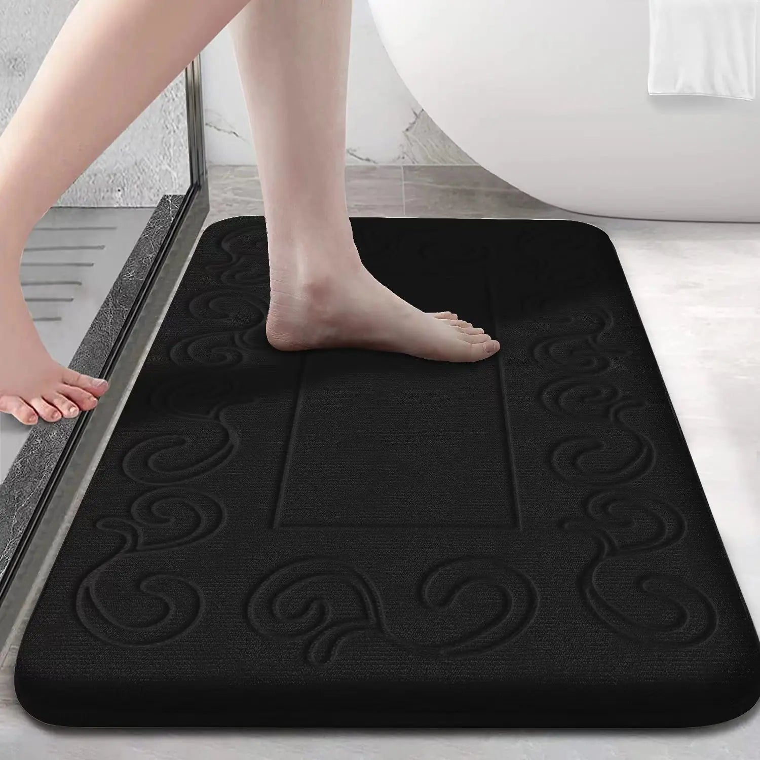 Ultraweiche Rutschfeste Saugfähige Badezimmermatte – Maschinenwaschbarer Badteppich Kaufschwan® Schwarz 50cm x 80cm