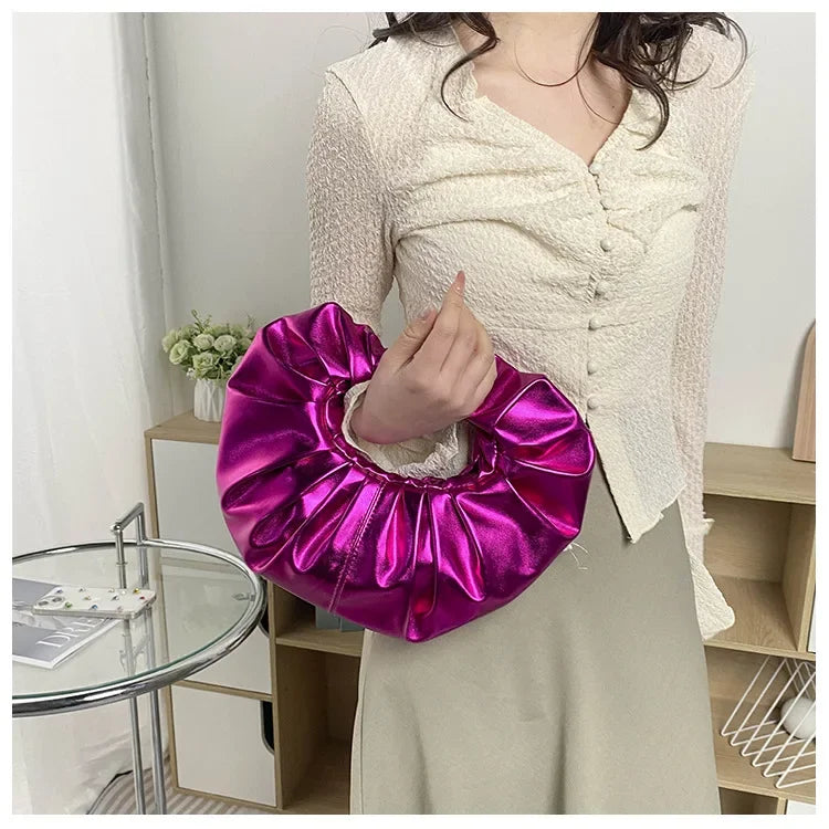 Metallic Falten Handtasche – Laser Silber Clutch & Schultertasche | Luxus Designer-inspirierte Damen Tote Kaufschwan®