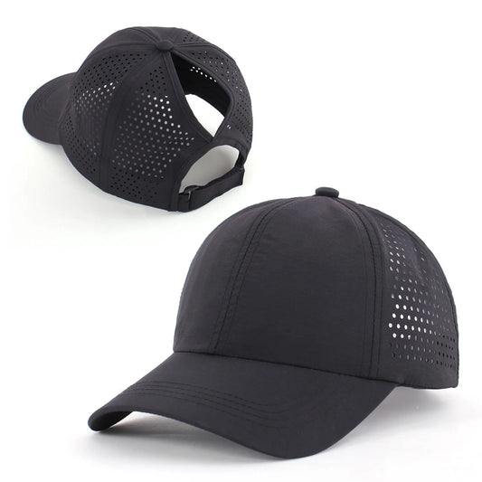 Schnelltrocknender Tongue Hat | Damen & Herren Mesh Atmungsaktive Sommerkappe | UV-Schutz & Ponytail-freundlich Verstellbar Kaufschwan® Schwarz