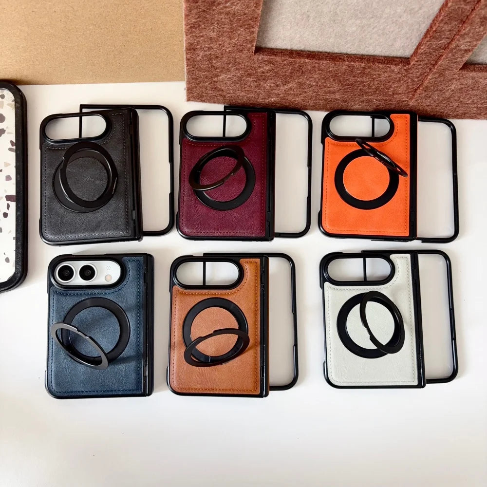 Luxuriöse Retro-Schutzhülle in Lederoptik für iPhone Duo 18 Fold und 18 Duo – Magnetische MagSafe-Kompatible Hülle mit Drehbarem Ständer und Stoßschutz Kaufschwan®