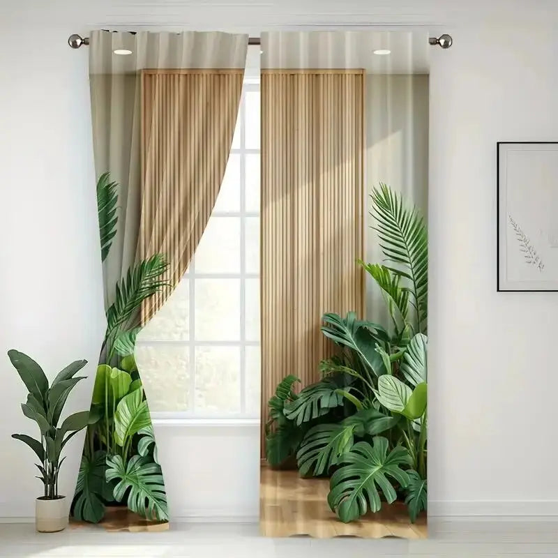 Tropischer Monstera Palmblatt Verdunkelungsvorhang für Wohnzimmer Schlafzimmer Fenster 2 Stück/Set Kaufschwan®