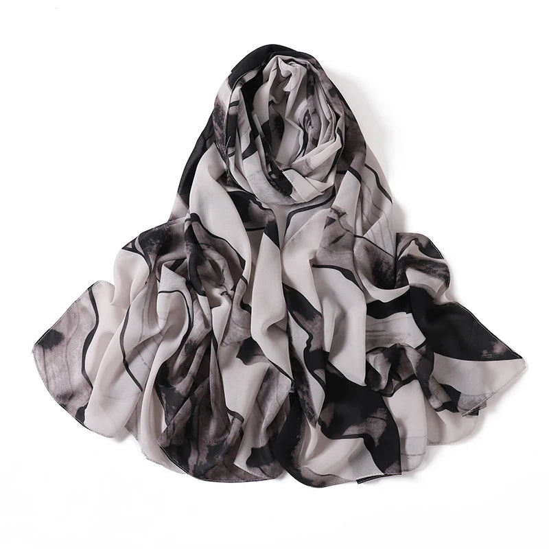 Sommer Boho Chiffon Hijab – Leopard & Aquarell Muster | Ultraleichter Atmungsaktiver Muslimischer Schal für Strand & Reisen Kaufschwan®