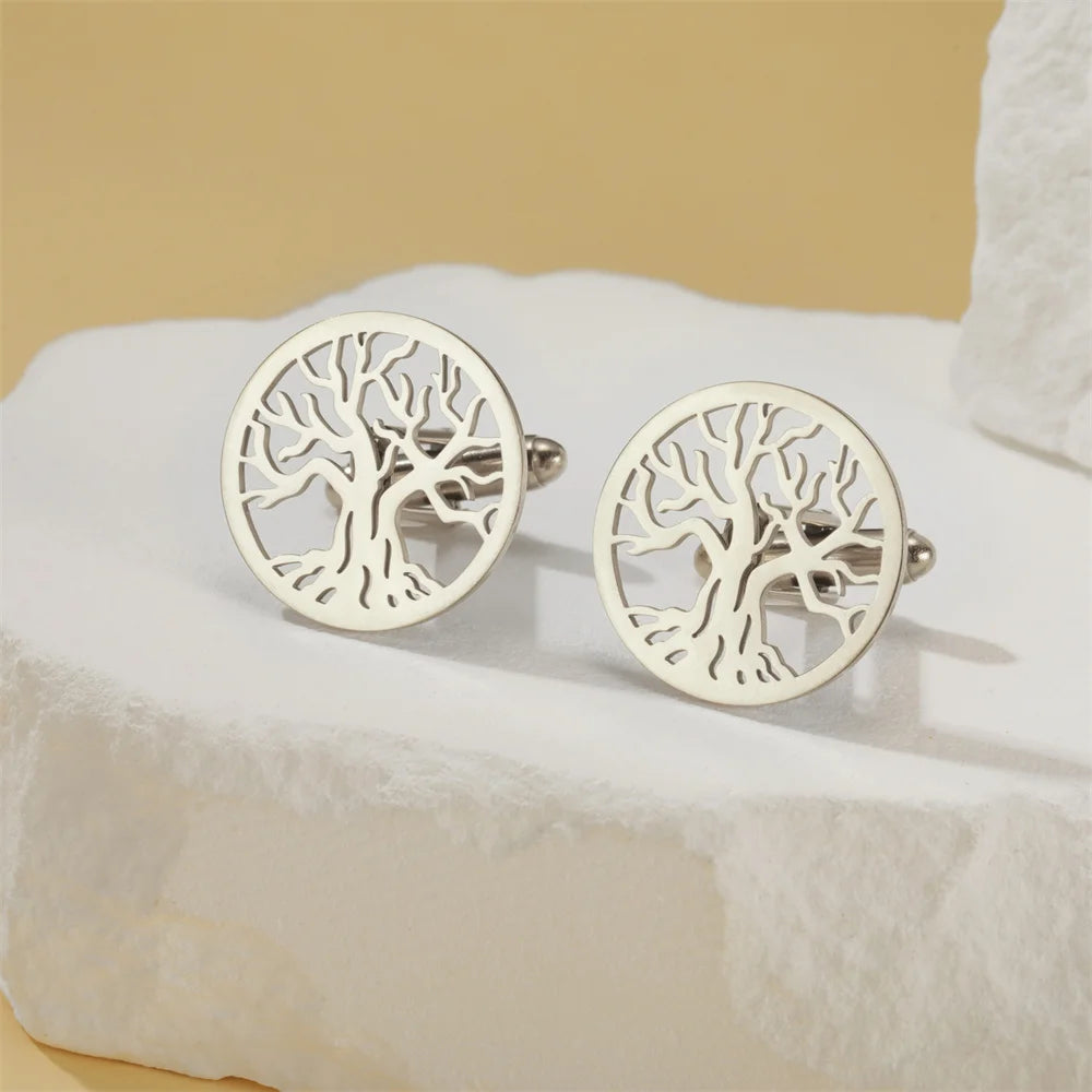 Baum des Lebens Manschettenknöpfe für Herren – Runde Edelstahl Manschetten | Elegantes Accessoire für Hochzeit, Business & Anlassmode Kaufschwan®