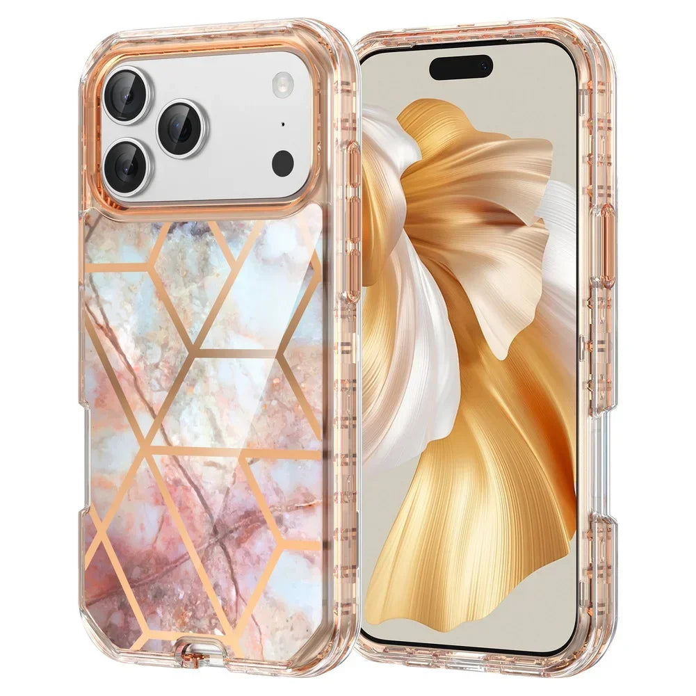 3-in-1 Mehrschichtige Stoßfeste Armor-Schutzhülle für iPhone 18 Pro & iPhone 18 Pro Max – Marmoroptik mit Veredelten Details Kaufschwan®
