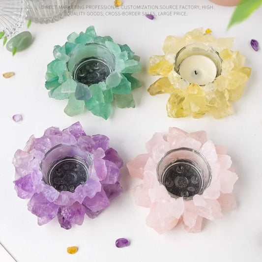 Natürlicher Kristall Rohstein Kerzenhalter – Amethyst, Citrin & Rosenquarz Aromatherapie Stein für Weihnachten & Wohndekoration Kaufschwan®