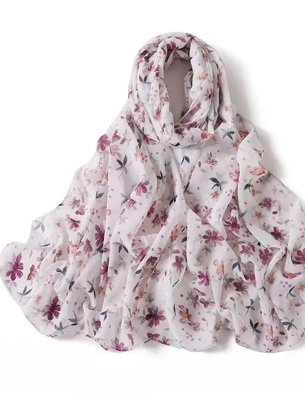 Sommer Boho Chiffon Hijab – Leopard & Aquarell Muster | Ultraleichter Atmungsaktiver Muslimischer Schal für Strand & Reisen Kaufschwan® Weiß-Rosa