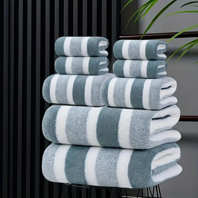 8-teiliges Gestreiftes Badetuch Set – Ultraweich, Hochsaugfähig & Fusselfrei | Fünf-Sterne Hotelqualität Handtücher Kaufschwan®