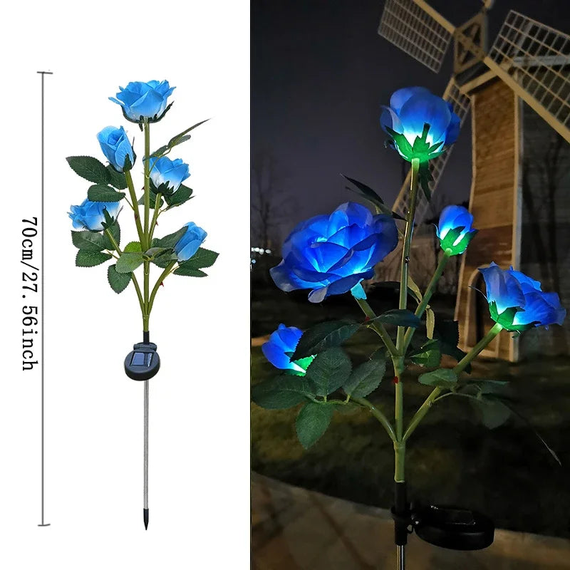 5-Köpfe Rosen Rasenlampe Solarlichter – Außen Dekorative Solar Gartenleuchten für Hof, Terrasse, Garten & Hochzeit Kaufschwan® Blau