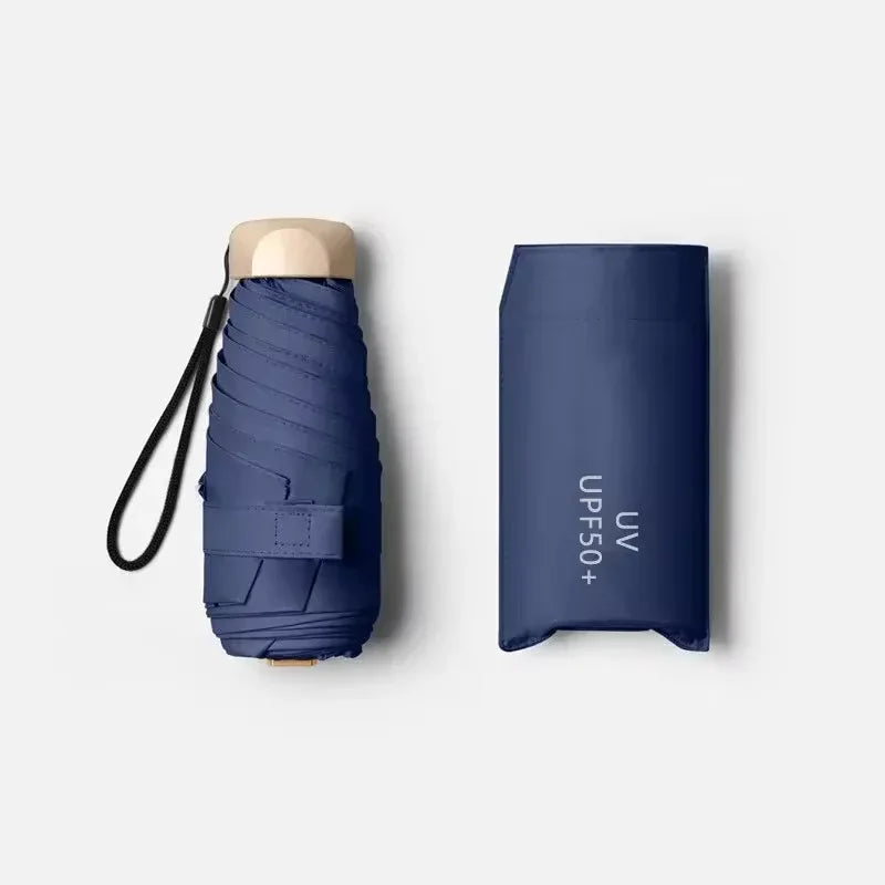 Mini Regenschirm im Taschenformat – Faltbarer Vinyl UV-Schutz Schirm für Sonne & Regen mit Kapsel-Etui Kaufschwan® Blau