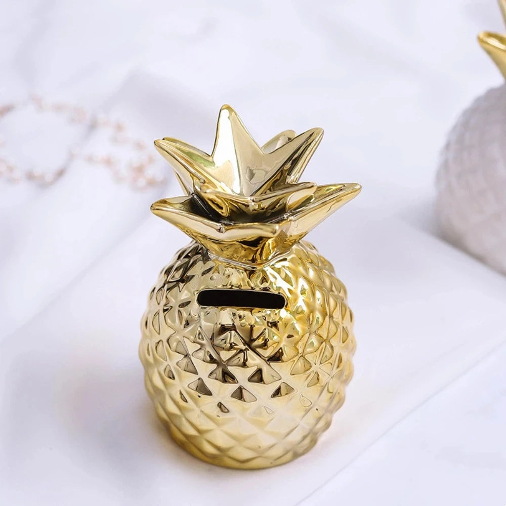 Keramik Ananas Spardose – Vergoldetes Sparglas als Tisch Dekoration Kaufschwan®