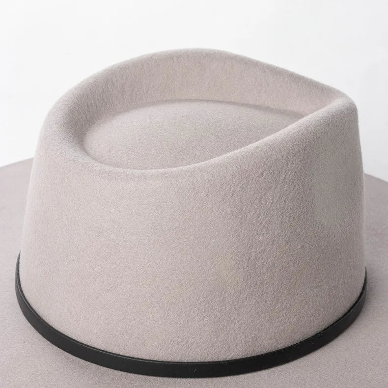 Herbst & Winter Unisex Woll-Fedora Hut – Vintage Jazzhut mit Krone & Schwarzem Lederband, Stylischer Hut mit Breiter Krempe Kaufschwan®