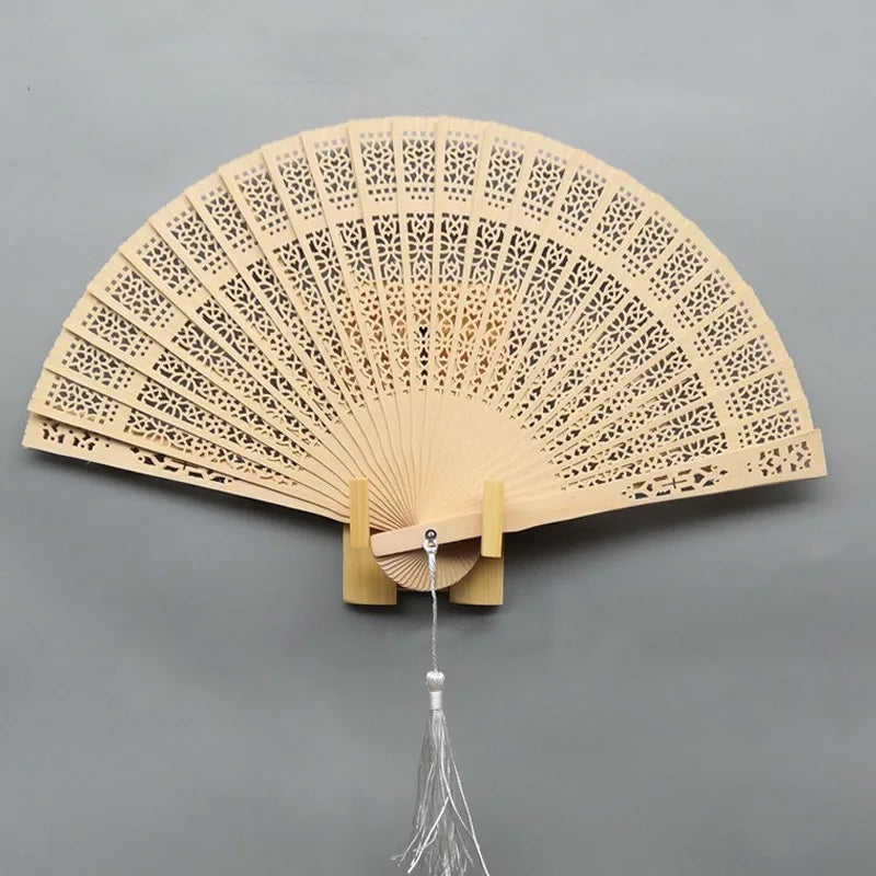 Vintage Hohl geschnitzter Räucherholz Faltfächer | Handgefertigter Bambusfächer | Antikes Kunsthandwerk Kaufschwan® Beige
