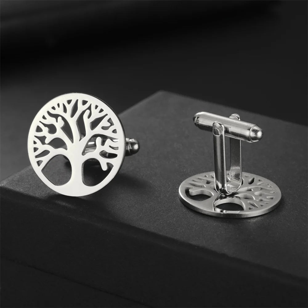 Baum des Lebens Manschettenknöpfe für Herren – Runde Edelstahl Manschetten | Elegantes Accessoire für Hochzeit, Business & Anlassmode Kaufschwan® Silber