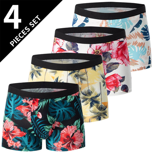 4er-Set Herren Boxershorts Blumenprint | Komfortabel, Atmungsaktiv & Stilvoll | Plus Size Teen & Erwachsene Unterwäsche Kaufschwan®