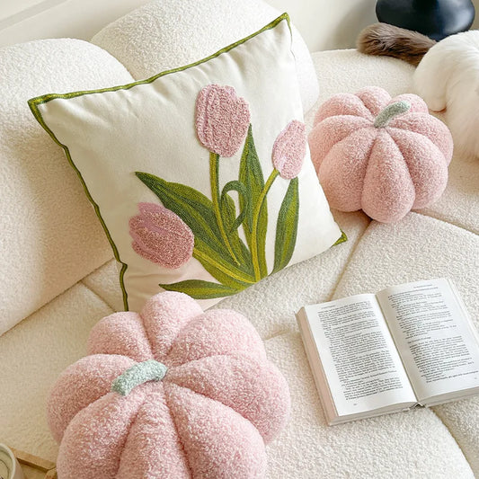 Tulpen-Kissen | Niedliches Rosa Kürbis-Kissen | Sofa-, Bett- & Dekokissen Kaufschwan®