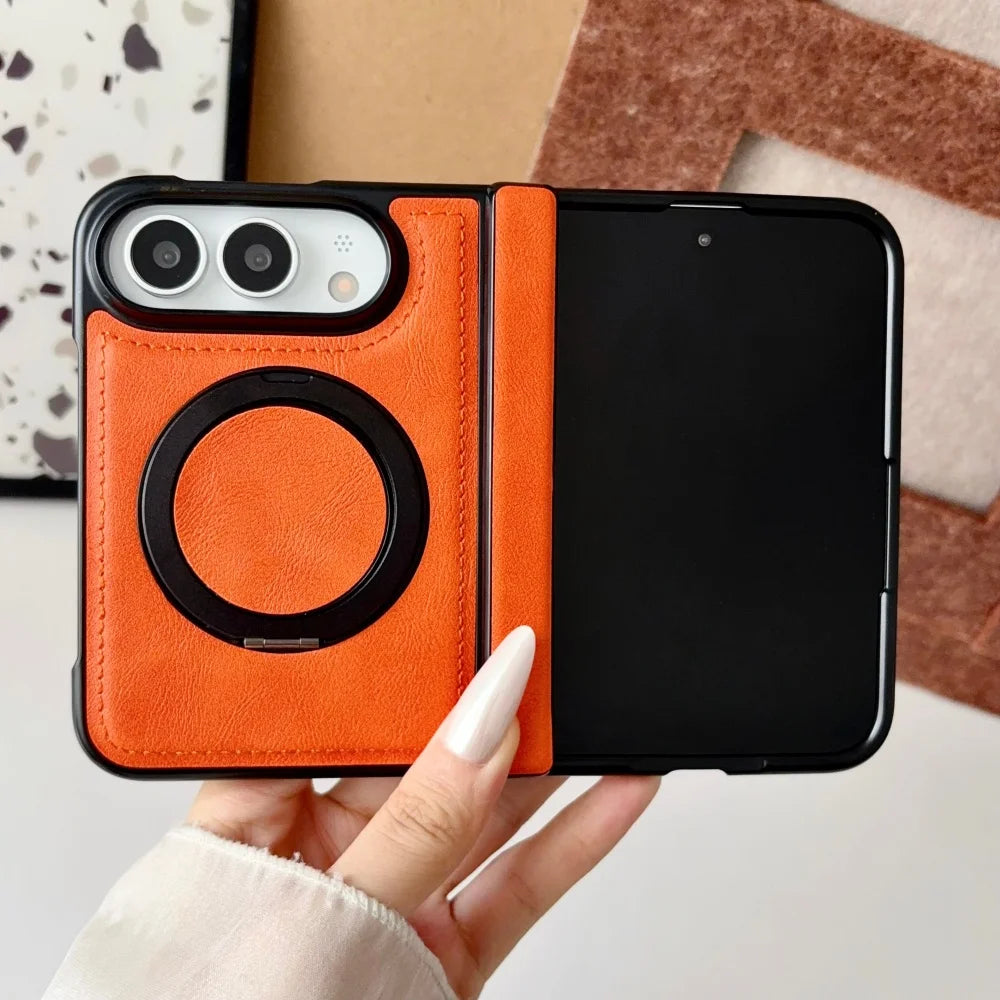 Luxuriöse Retro-Schutzhülle in Lederoptik für iPhone Duo 18 Fold und 18 Duo – Magnetische MagSafe-Kompatible Hülle mit Drehbarem Ständer und Stoßschutz Kaufschwan®