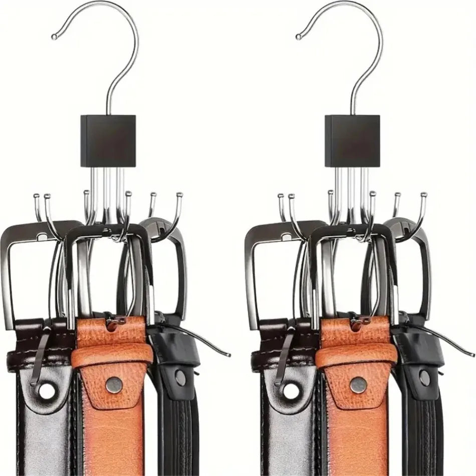 360° Drehbarer Multi Haken Kleiderbügel – Metall Gürtelhalter mit Holz Organizer für BHs und Krawatten Kaufschwan®