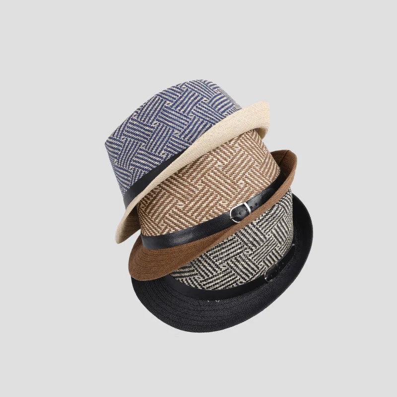 Retro Sonnenhut – Britischer Top Hat Stil, Geometrischer Strohhut mit Gürtel, Unisex Strand & Partner Fedoras Kaufschwan®