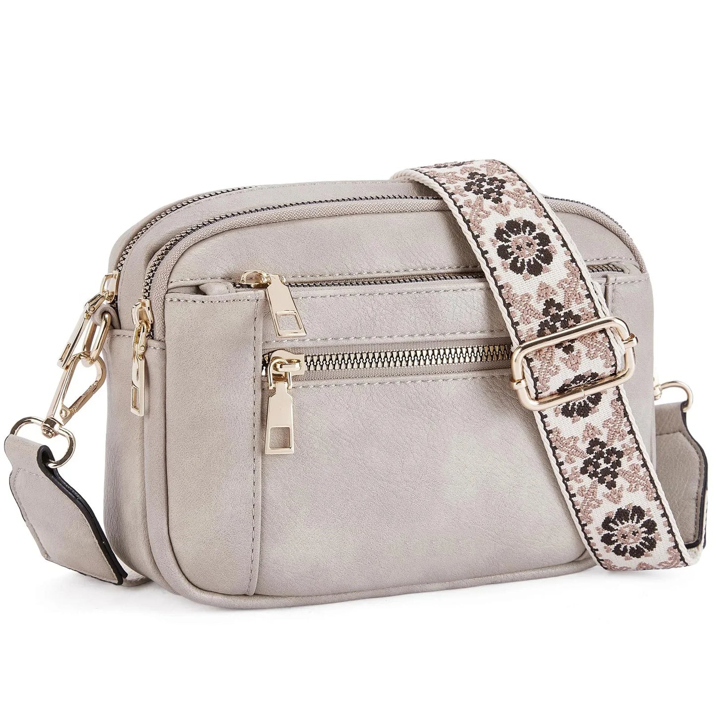 Multifunktionale Color Block Crossbody Tasche – Damen PU Leder Schultertasche & Geldbörse mit Verstellbarem Riemen Kaufschwan® Grau