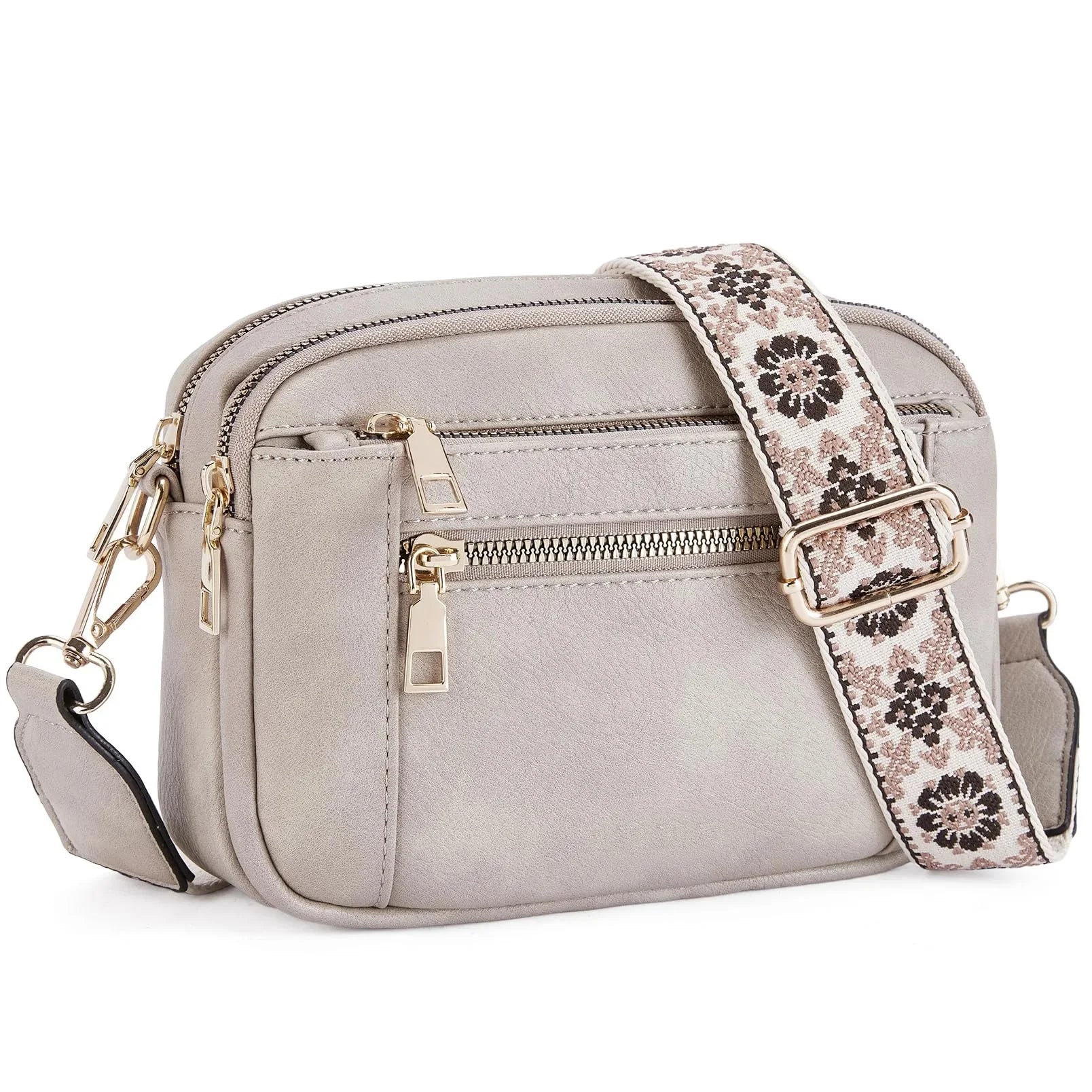 Multifunktionale Color Block Crossbody Tasche – Damen PU Leder Schultertasche & Geldbörse mit Verstellbarem Riemen Kaufschwan® Grau