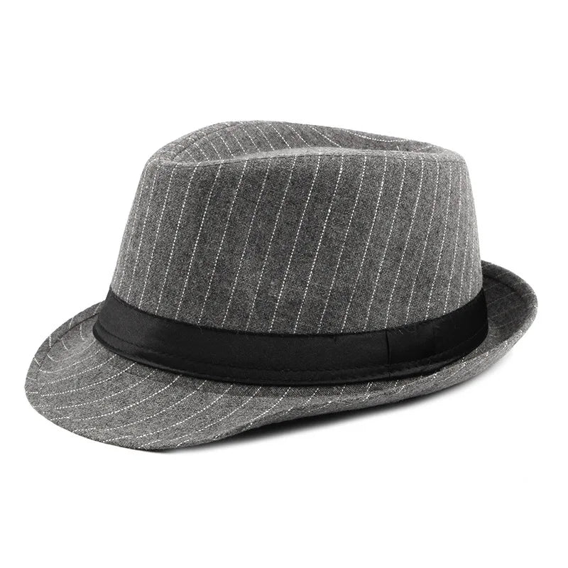 Herbst & Winter Herren British Wollhut – Retro gestreifter Jazzhut, Vielseitiger Hut für Männer mittleren und höheren Alters Kaufschwan® Graue Streifen