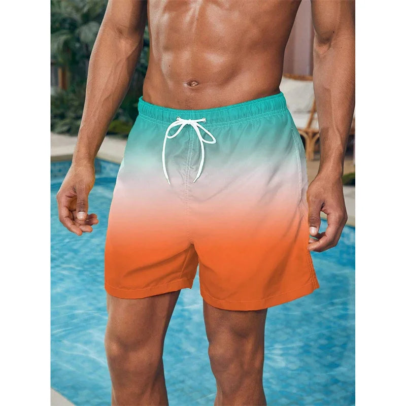 Herren Strandshorts mit Farbverlauf – Bunte 3D Druck Boardshorts | Atmungsaktive Lockere Badehose für Sommer & Freizeit Kaufschwan® Blau-Orange Verlauf S