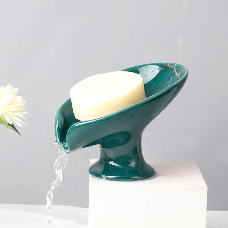 Seifenhalter aus Keramik in Blattform mit Ablauf – Badezimmer & Küche Kaufschwan® Grün