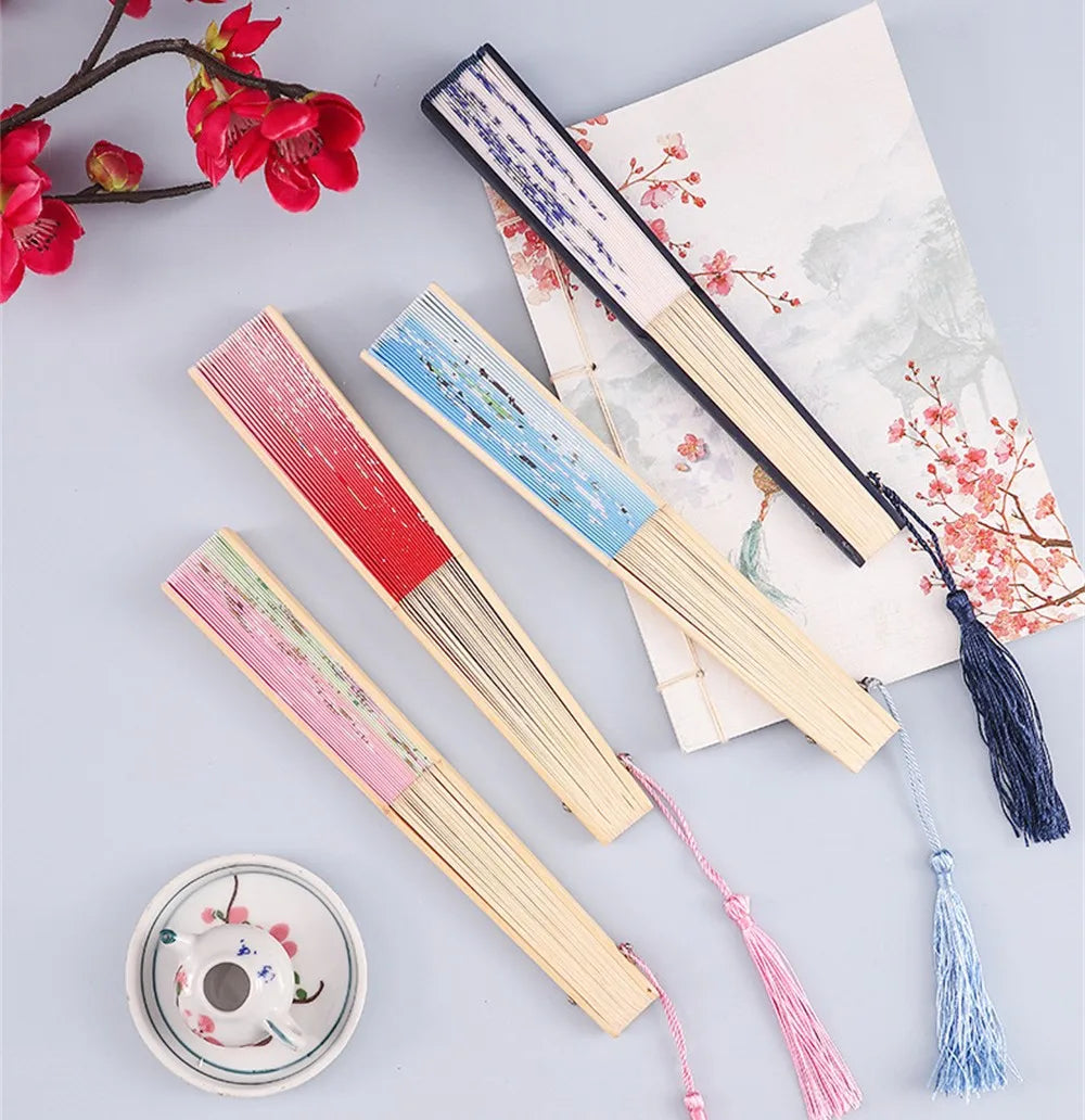Vintage Seiden-Faltfächer | Chinesische & Japanische Bambusfächer | Tanzrequisiten | Heimdekoration & Geschenke Kaufschwan®