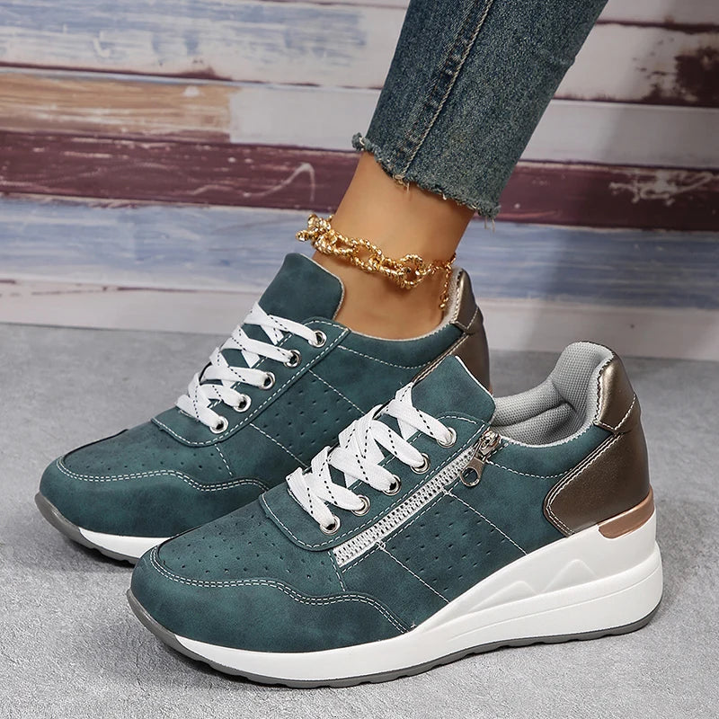 Damen Keil-Sneaker in Übergrößen – Frühling Schnürschuhe mit Plateau-Sohle | Leichte, Rutschfeste Freizeit-Schuhe Kaufschwan®