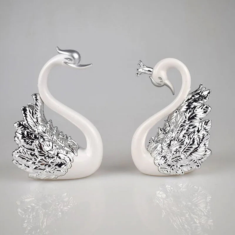 Mini Schwanenpaar Figur – Romantische Sammler-Dekoration für Auto, Hochzeitstorte und Wohnaccessoires Kaufschwan® Silber