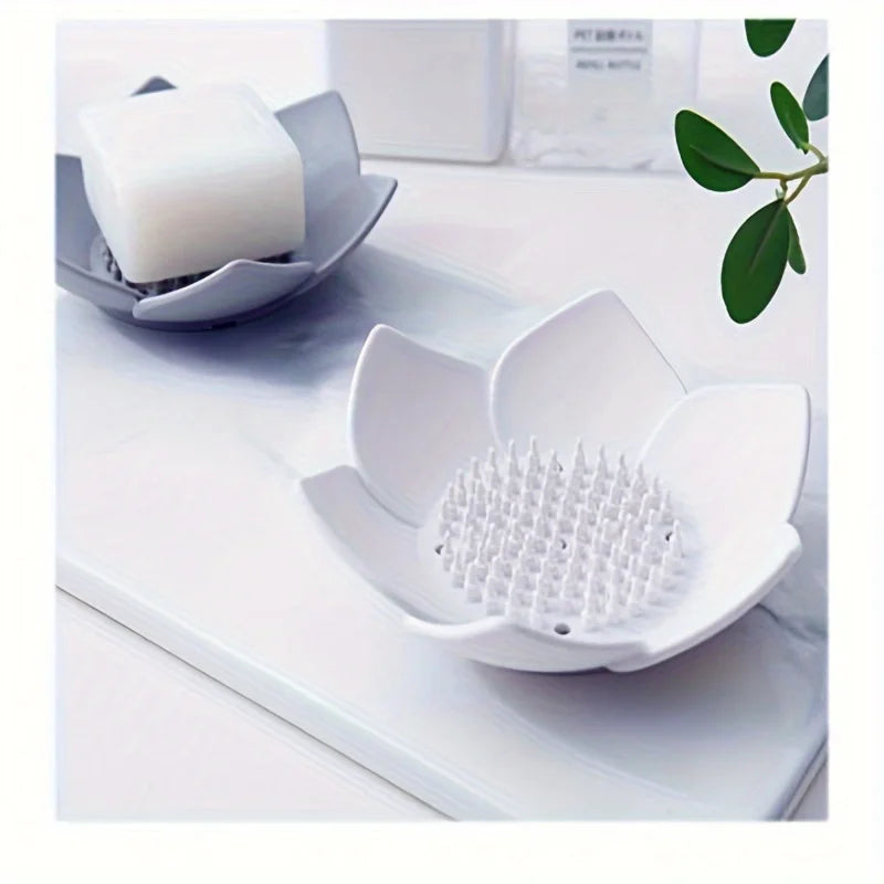 Lotus Silikon Seifenhalter – Rutschfeste Seifenschale mit Abfluss für Badezimmer Kaufschwan® Weiß