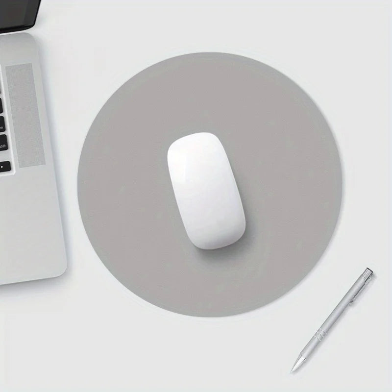 Rundes Einfarbiges Mauspad – Rutschfestes Leder Gaming Mauspad für Laptop und Büro Kaufschwan® Grau 22x22cm