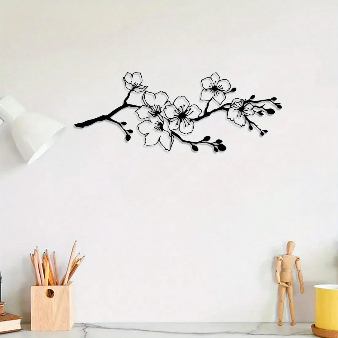 Schwarze Kirschblüten Metall Wanddeko – Modernes Minimalistisches Eisen Blumen Design Kaufschwan®