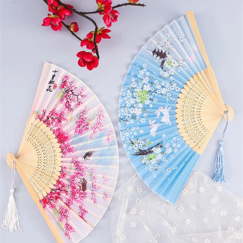 Vintage Seiden-Faltfächer | Chinesische & Japanische Bambusfächer | Tanzrequisiten | Heimdekoration & Geschenke Kaufschwan®