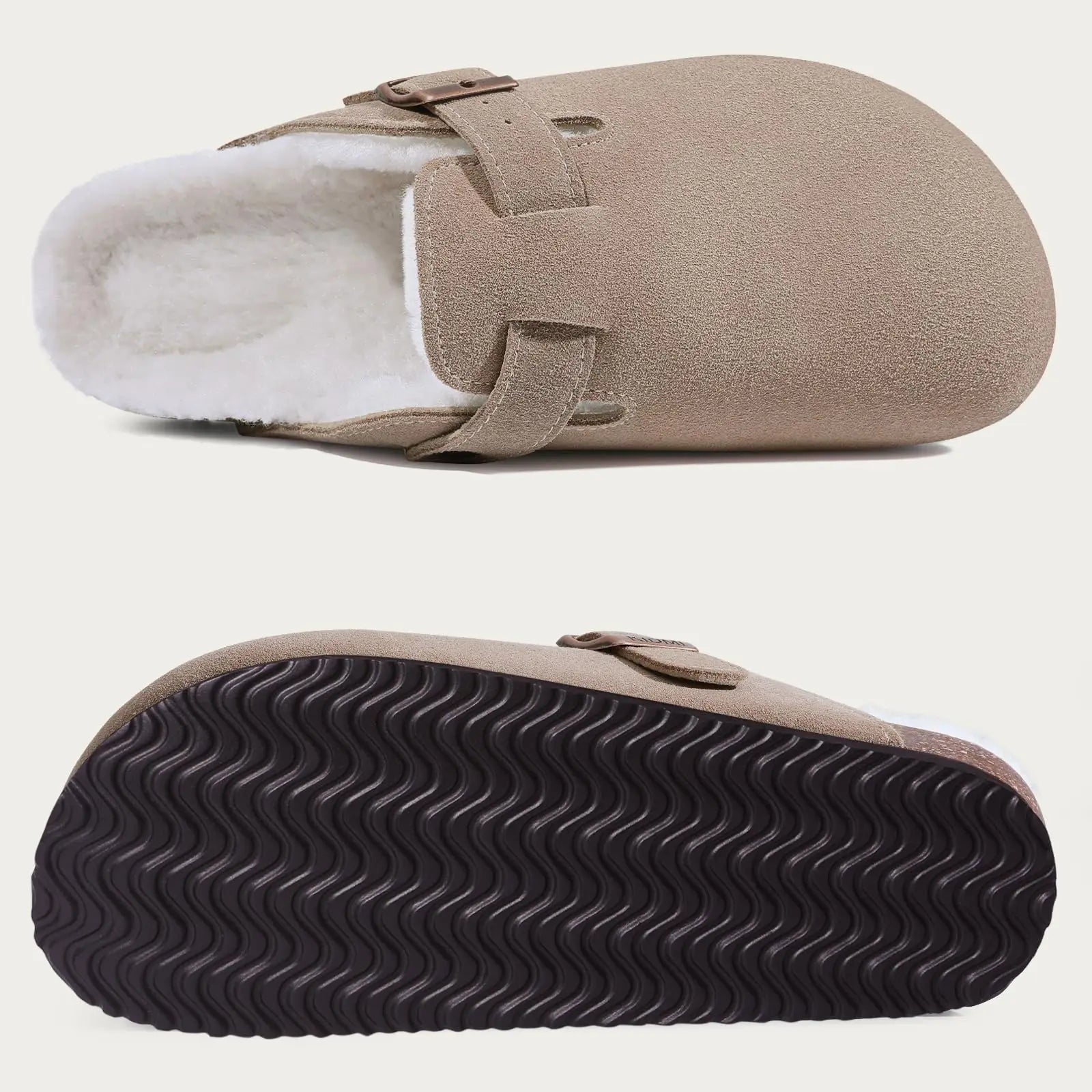 Klassische Winter-Pantoffeln | Unisex Fell-Suede Clogs | Kuschelige Hausschuhe mit Verstellbarer Schnalle & Kork-Fußbett Kaufschwan®