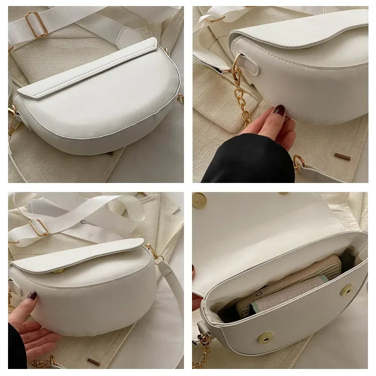 Damen Vintage Doppelriemen Schultertasche – Einfarbige PU Leder Crossbody Handtasche & Geldbörse Kaufschwan®